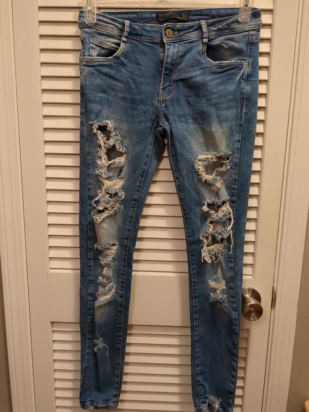 Zara Trafaluc Skinny Super Distressed Skinny Denim Blue Jeans Women's Size 6